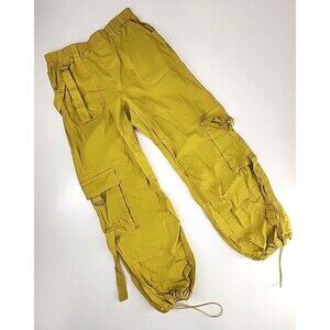 Y2K Neon Chartreuse Green Baggy Cargo Parachute Pants | Happily Grey Size Small
